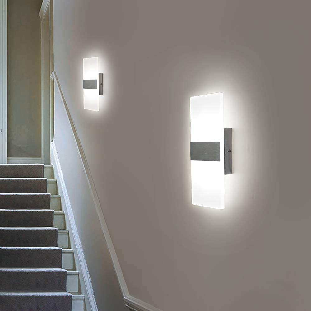 Lightess Modern Wall Sconce Dimmable 12W, Up Down Wall Lights Acrylic LED Wall Lamp for Hallway Bedroom Corridor, Cool White, HS521-1