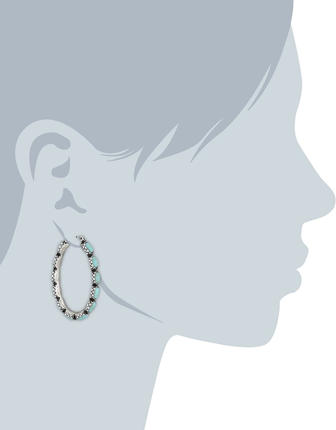 Silver-Tone and Faux Turquoise Hoop Earrings