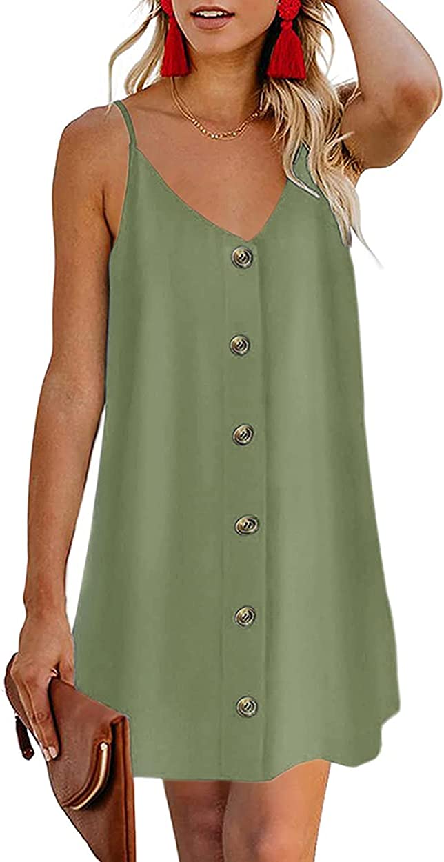 Womens Polka Dot V Neck Button Down Ruffles Loose Mini Short T-Shirt Dress