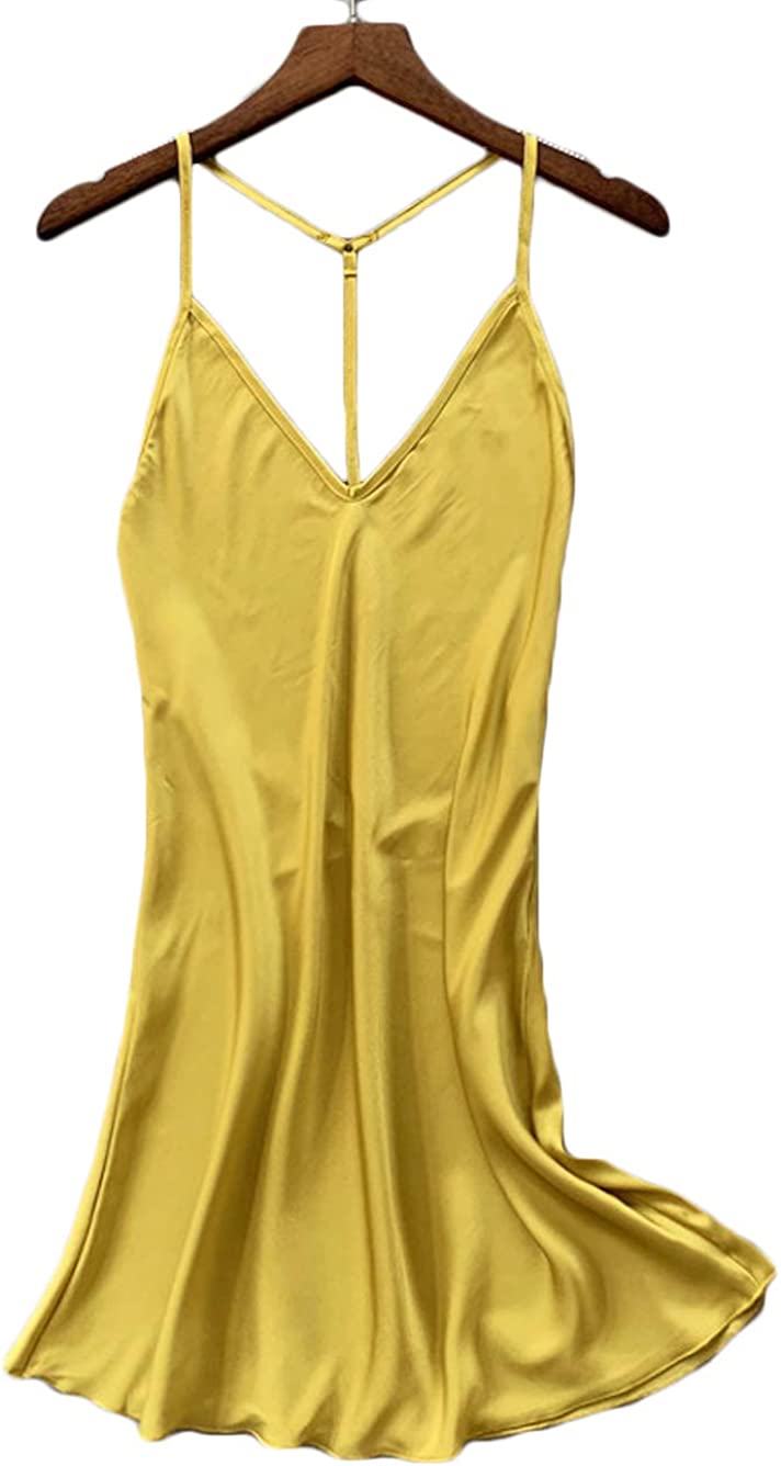 Kaei&Shi Silky Satin Nightie,Backless Lingerie for Women,Loose Sleepwear,Mini Nightgown,Spaghetti Strap Chemise