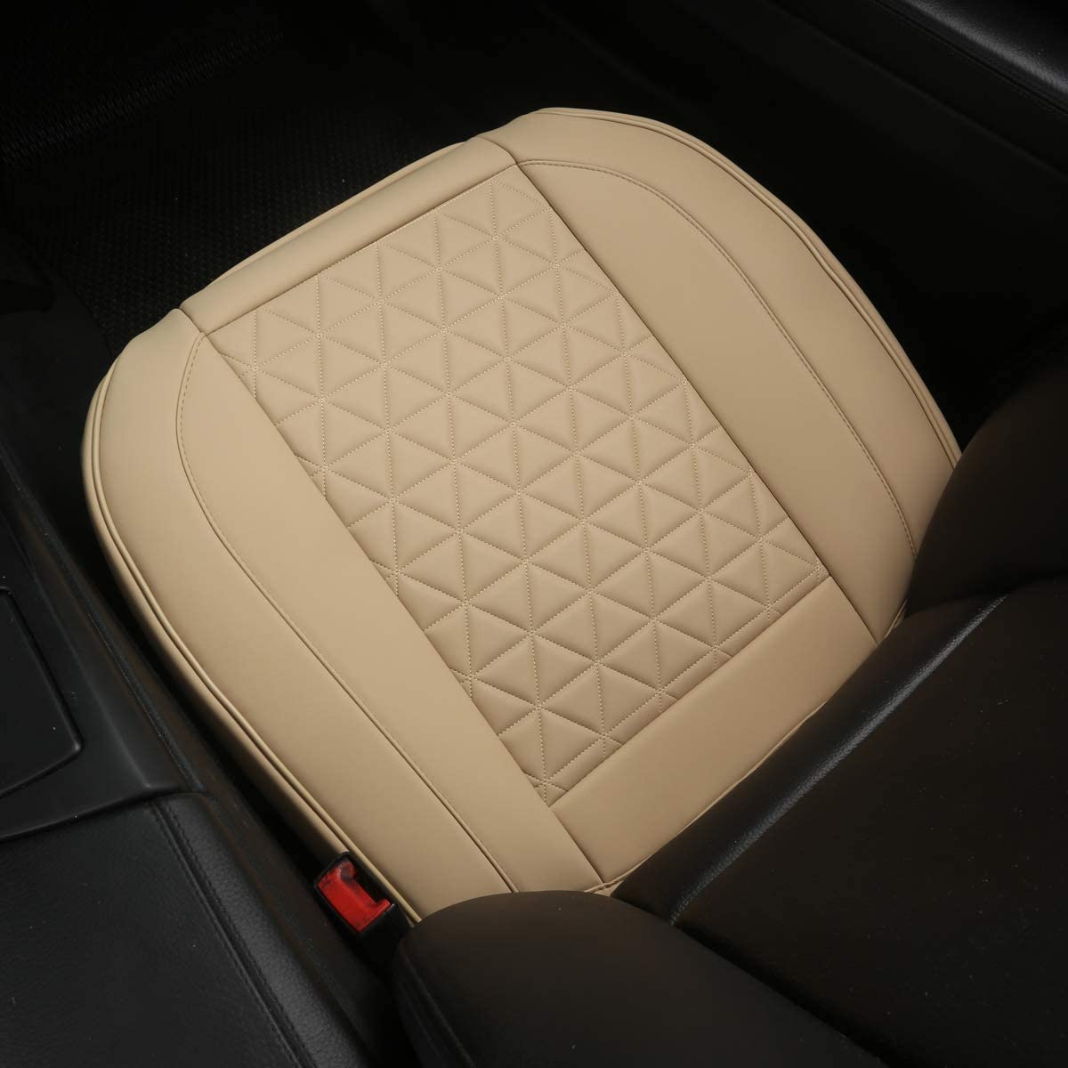 Luxury Faux Leather Car Seat Cover Front Bottom Seat Cushion Cover, Anti-Slip and Wrap Around The Bottom, Fits 95% of Vehicles- 1 Piece, Beige