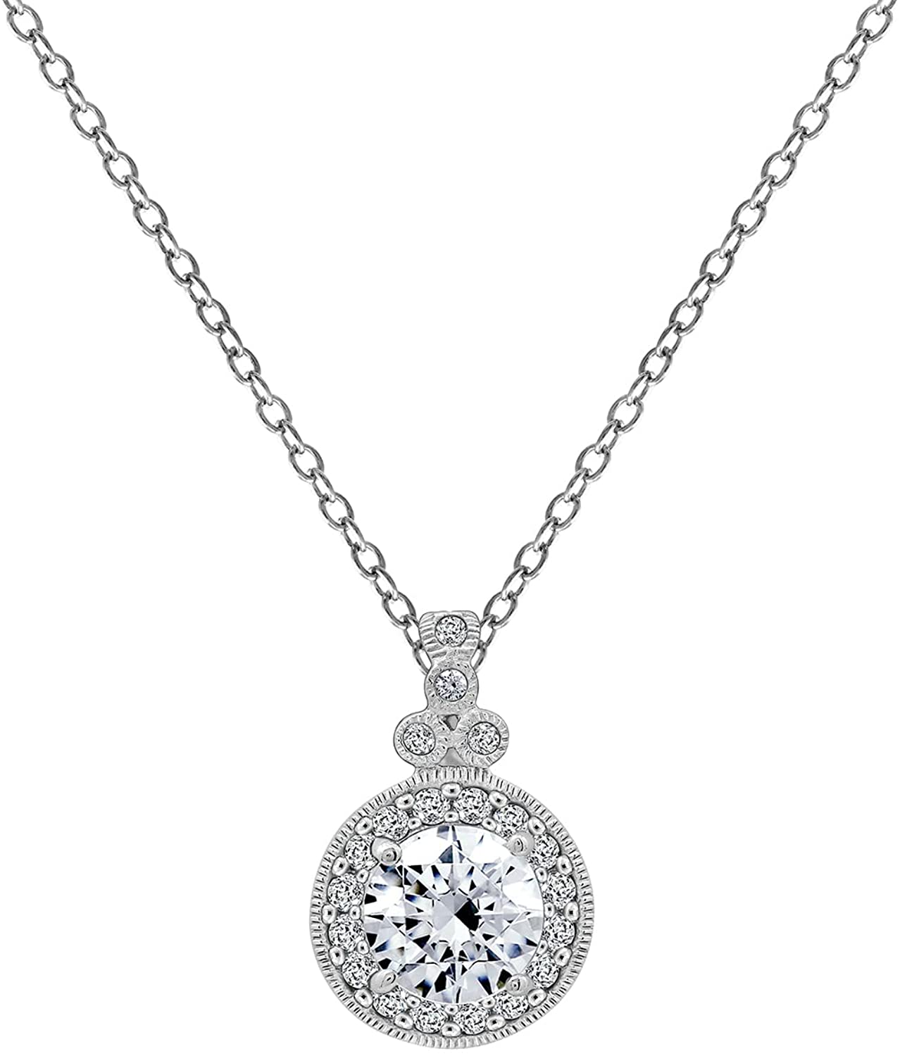 Collection Platinum Plated Sterling Silver Antique Pendant Necklace set with Round Cut Infinite Elements Cubic Zirconia (2.8 cttw)