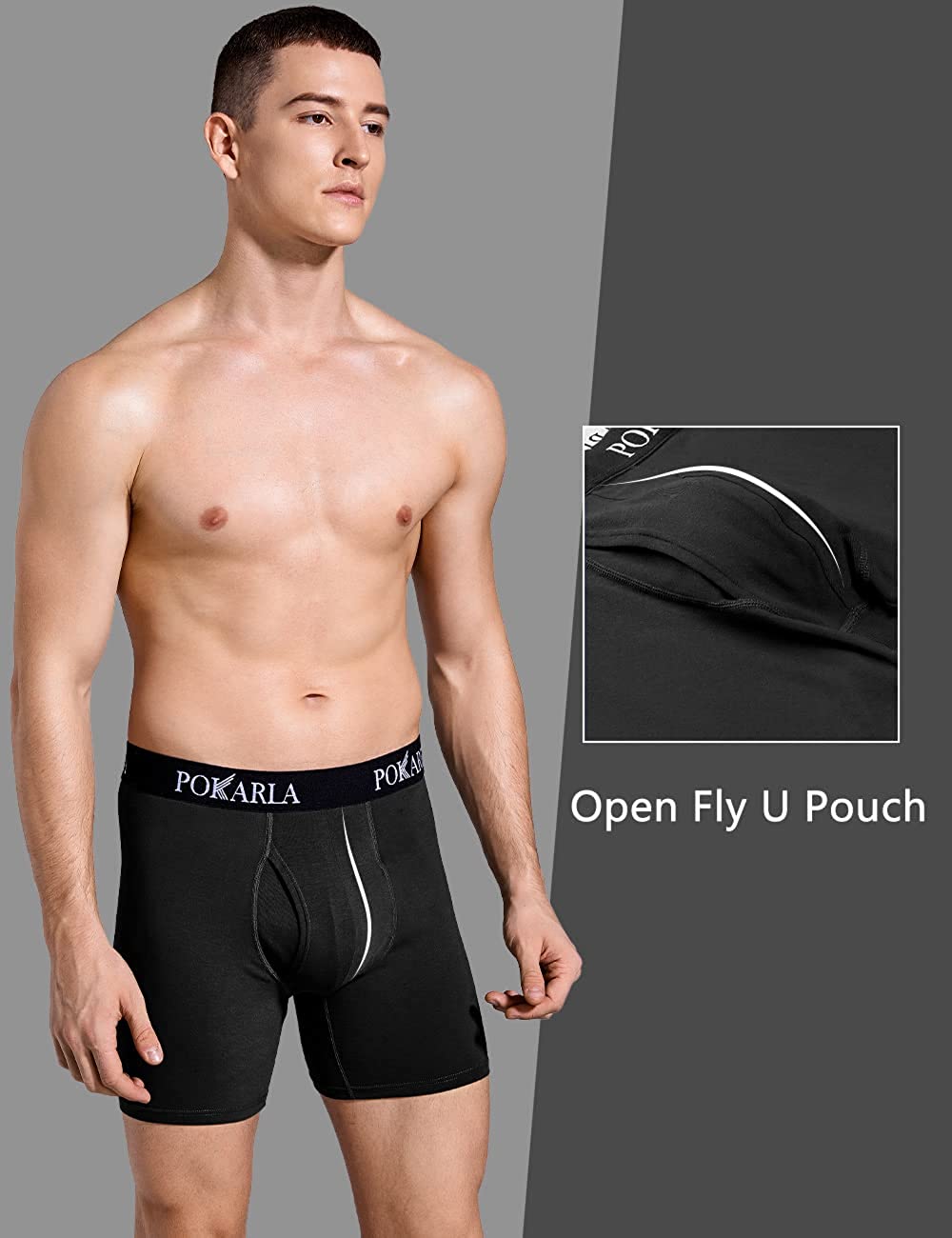 Men's Stretch Boxer Briefs Soft Cotton Open Fly Tagless Underwear Regular Leg