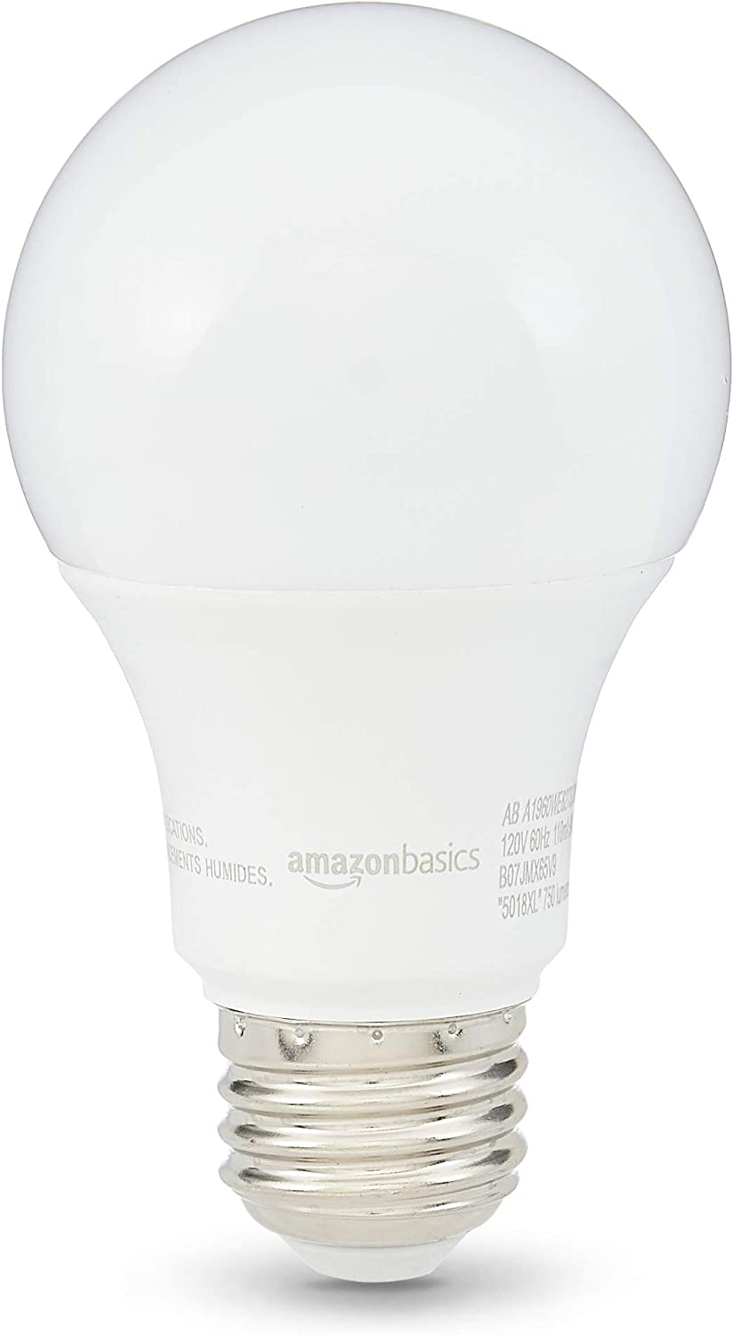 Amazon Basics 60W Equivalent, Soft White, Dimmable, 10,000 Hour Lifetime, A19 LED Light Bulb | 6-Pack