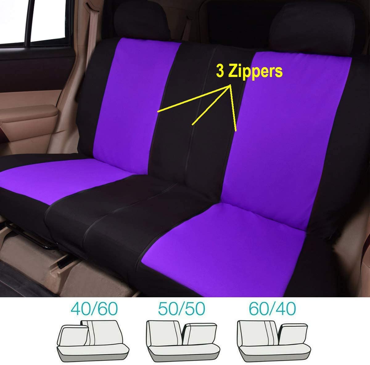 Flying Banner Car Seat Covers Front Seats Rear Bench Polyester car seat Protectors Easy installations Rear Bench Split Classic Man Lady Truck (Full Set -- Low Back, Black Purple)…