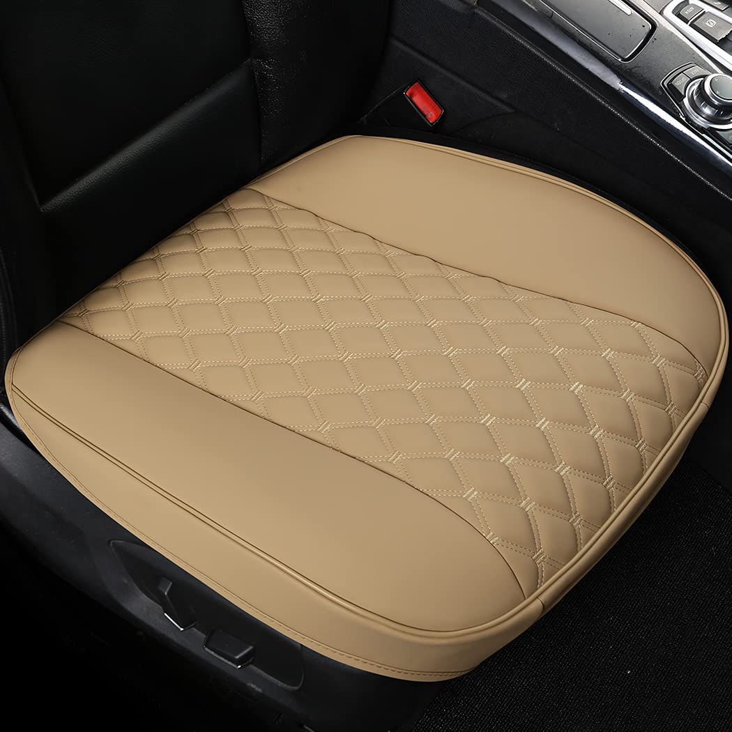 Luxury Faux Leather Car Seat Cover Front Bottom Seat Cushion Cover, Anti-Slip and Wrap Around The Bottom, Fits 95% of Vehicles- 1 Piece, Beige