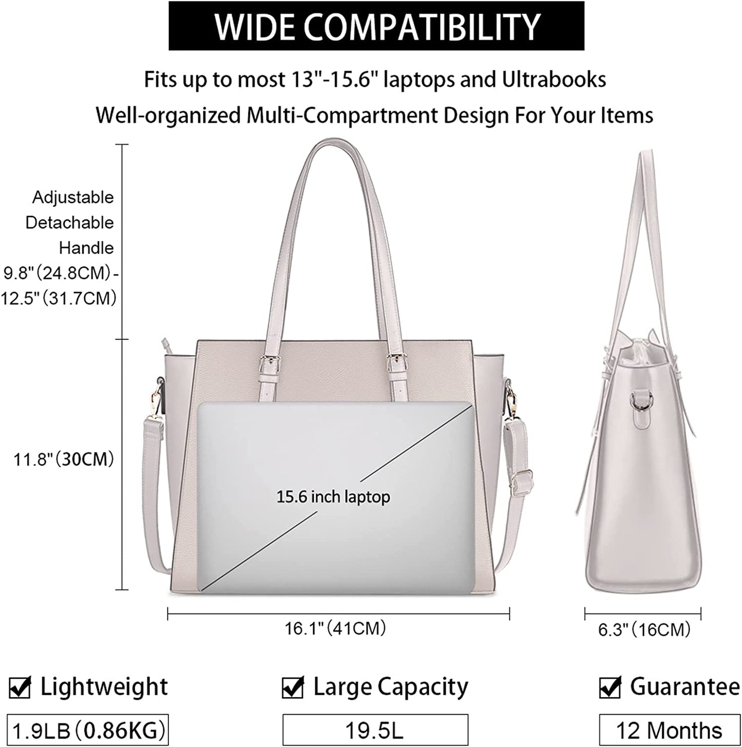 Laptop Bag for Women 15.6 Inch Large Capacity Waterproof Leather Shoulder Bag