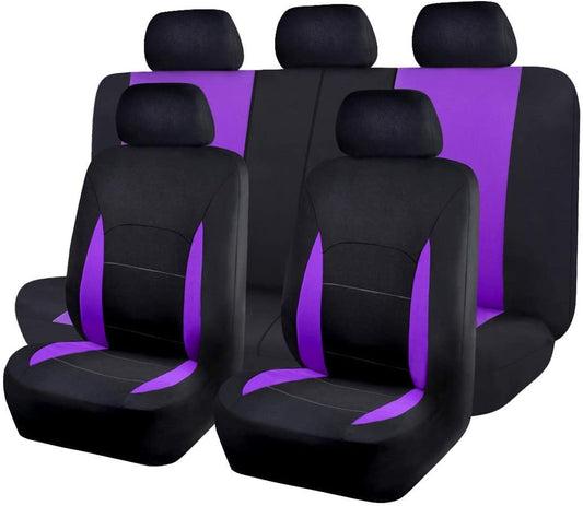 Flying Banner Car Seat Covers Front Seats Rear Bench Polyester car seat Protectors Easy installations Rear Bench Split Classic Man Lady Truck (Full Set -- Low Back, Black Purple)…