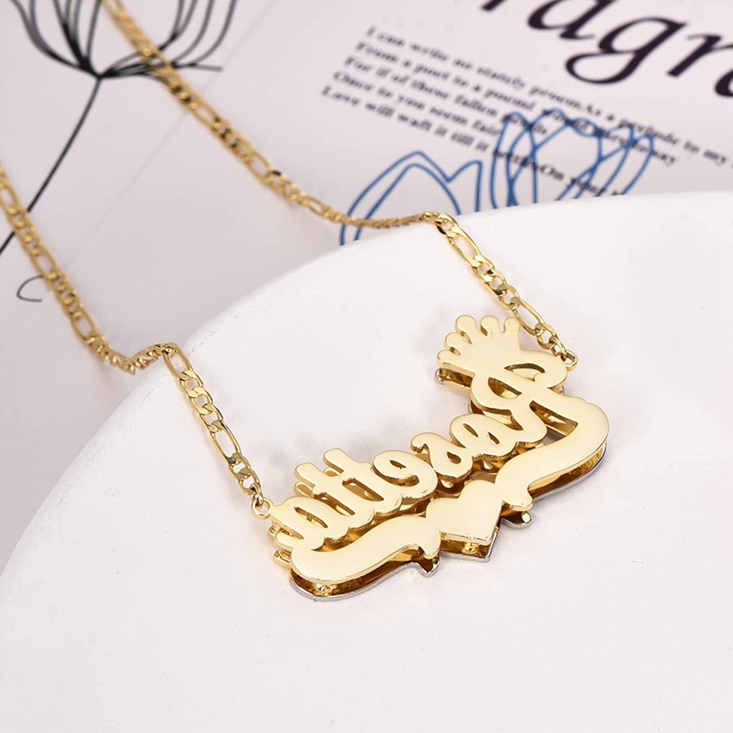 Gemiac Name Necklace Personalized 18K Gold Plated Double Name Necklace Custom Nameplate Necklace Personalized Birthday Gifts for Women Men Girls