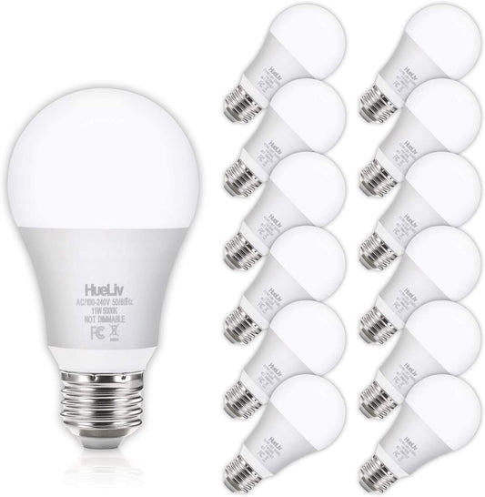 12Pack A19 LED Light Bulbs 100 Watt Equivalent 5000K Daylight White, No Flicker E26 Medium Screw Base Bulbs, 1100Lumens, Non Dimmable