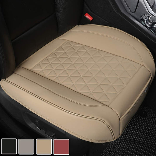 Luxury Faux Leather Car Seat Cover Front Bottom Seat Cushion Cover, Anti-Slip and Wrap Around The Bottom, Fits 95% of Vehicles- 1 Piece, Beige