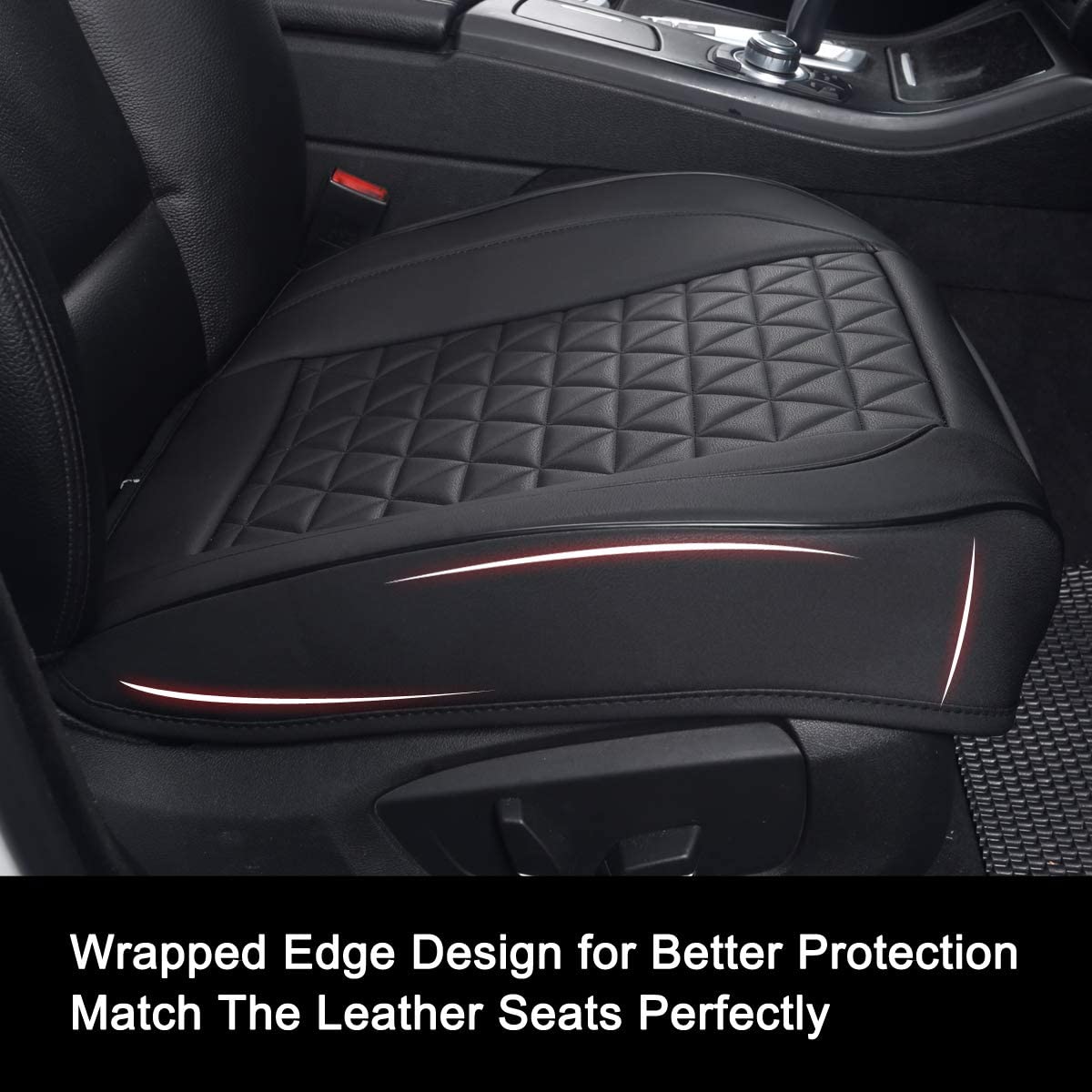 1 Pair Luxury Faux Leather Car Seat Covers Front Bottom Seat Cushions Covers, Anti-Slip and Wrap Around The Bottom, Fit 95% of Vehicles - Black