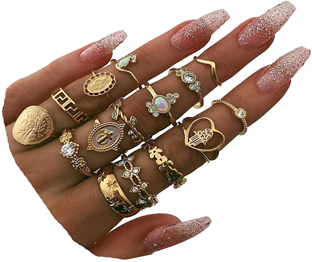 6-16 PCS Knuckle Stacking Rings for Women Teen Girls,Boho Vintage Finger Rings Stackable Gold Silver Midi Rings Set Multiple Rings Pack Size 5-10