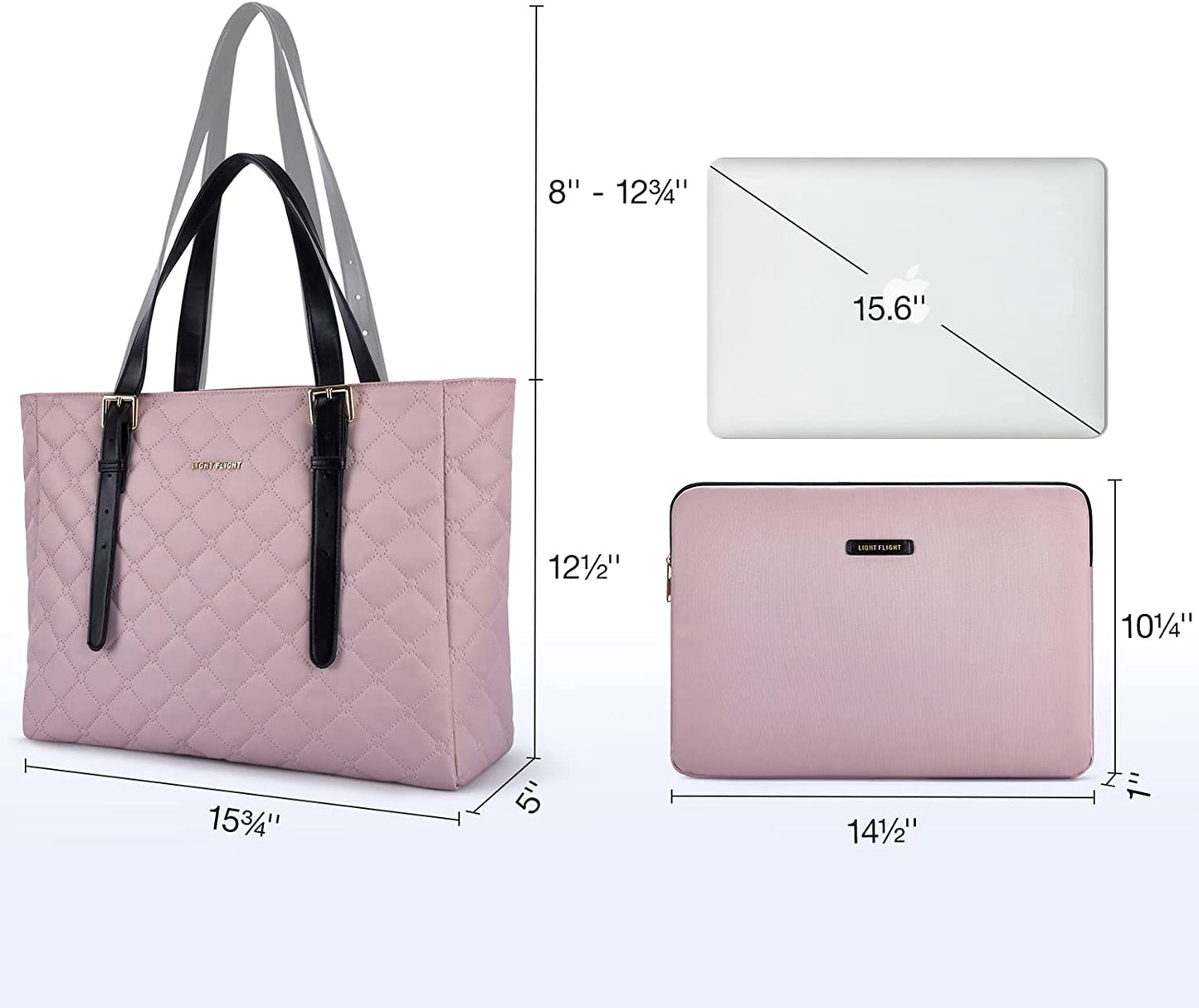 Tote Bag for Women, LIGHT FLIGHT Large Shoulder Bag with Laptop Sleeve Fits 15.6 Inch, 2pcs Set for Work, School