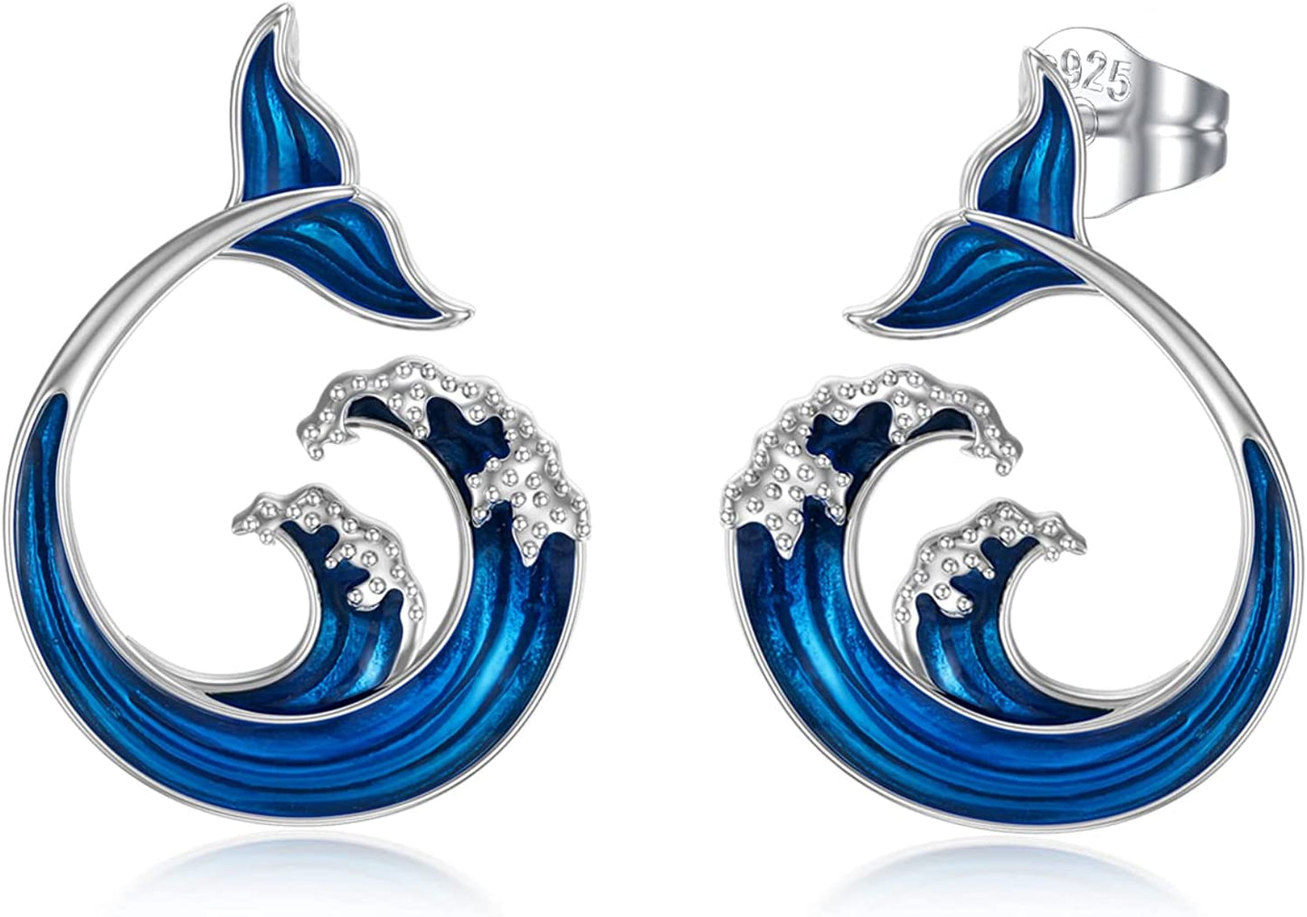 Cat/Ocean Studs Earrings S925 Sterling Silver Hypoallergenic Stud Earrings for Women Girlfriend Teens Lovers