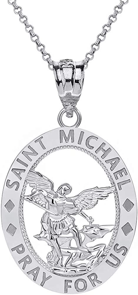CaliRoseJewelry Sterling Silver Saint Michael Pray for Us Oval Charm Pendant Necklace