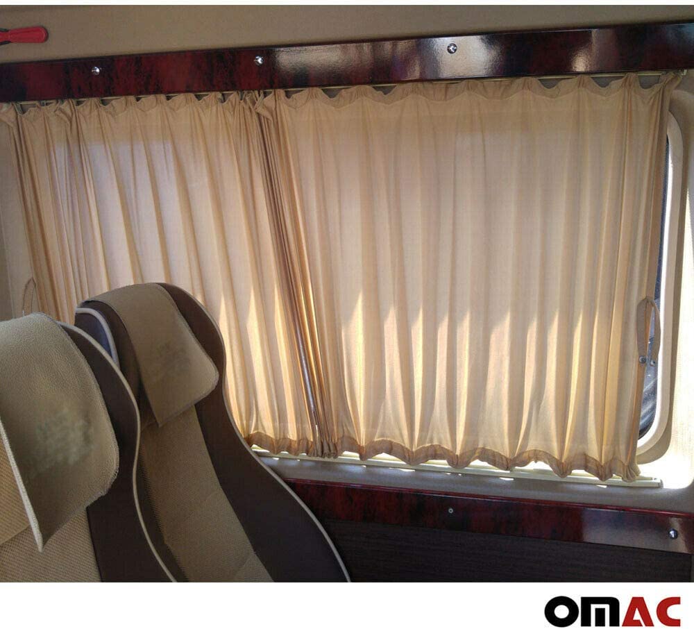 Car Side Window Sun Shades Van Curtain Kit Fits Ram Promaster 2006-2022 Long Wheelbase / Barn Door | UV Protection Curtain Vehicle Slidable Retractable 14 pcs (Double Sliding Door, Beige)