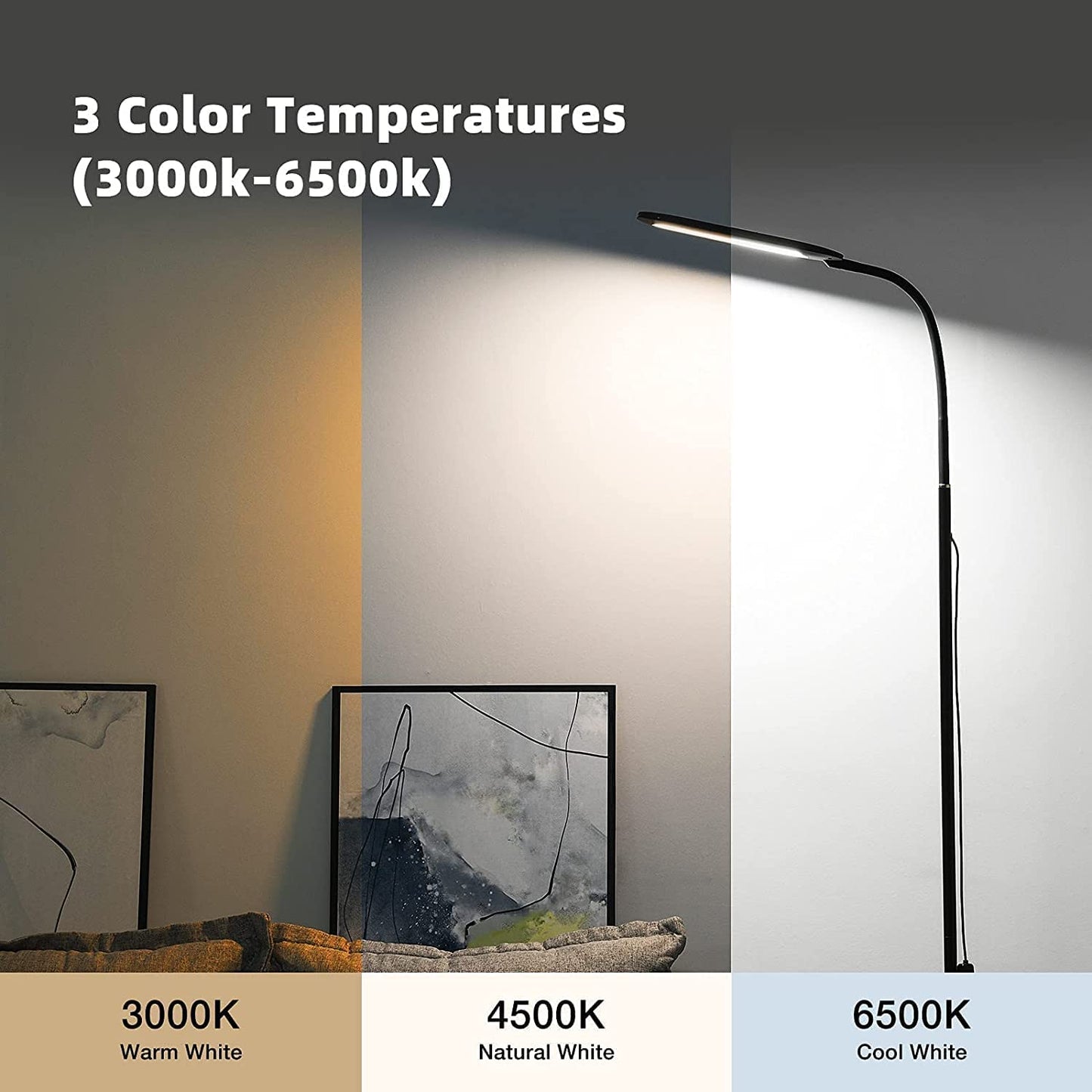 ALongDeng LED Floor Lamp with Adjustable Gooseneck, Height Adjustable Modern Standing Lamp, 5 Brightness Levels & 3 Color Temperatures, 14W Dimmable Reading Lamps for Bedroom Office Living Room Piano