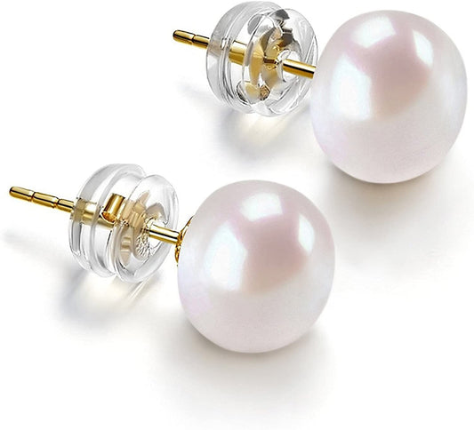 14K Gold AAA+ Handpicked White Freshwater Cultured Pearl Earrings Studs