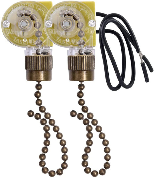 Fan Light Switch Zing Ear ZE-109 Two-Wire Light Switch with Pull Cords for Ceiling Light Fans Lamps and Wall Lights Pull Chain Switch Control Replacement On-Off with Pull Chain,2 Pcs Bronze