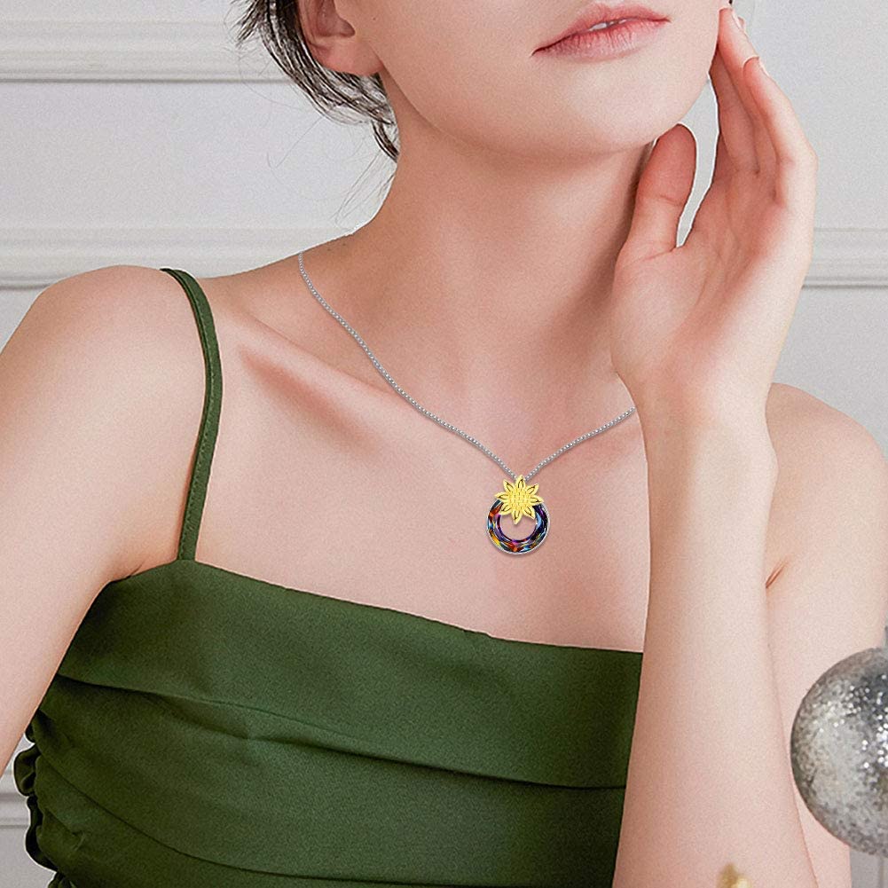 You Are My Sunshine Sunflower Necklace S925 Sterling Silver Sunflower Jewelry for Women Teens