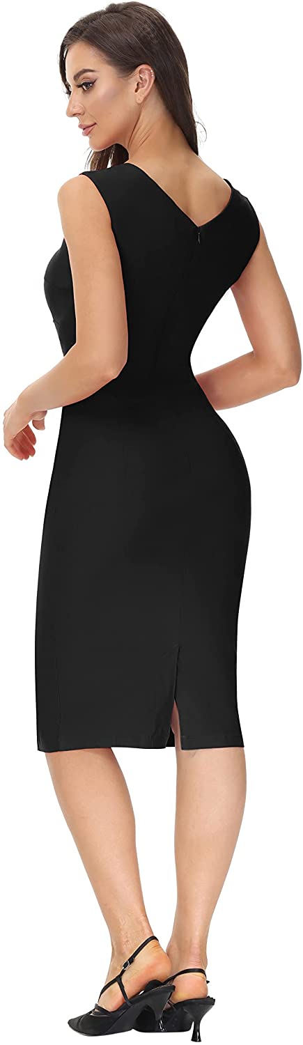 Women's Vintage 1950s Sleeveless Ruched Business Pencil Sheath Dress Formal Cocktail Party Dress