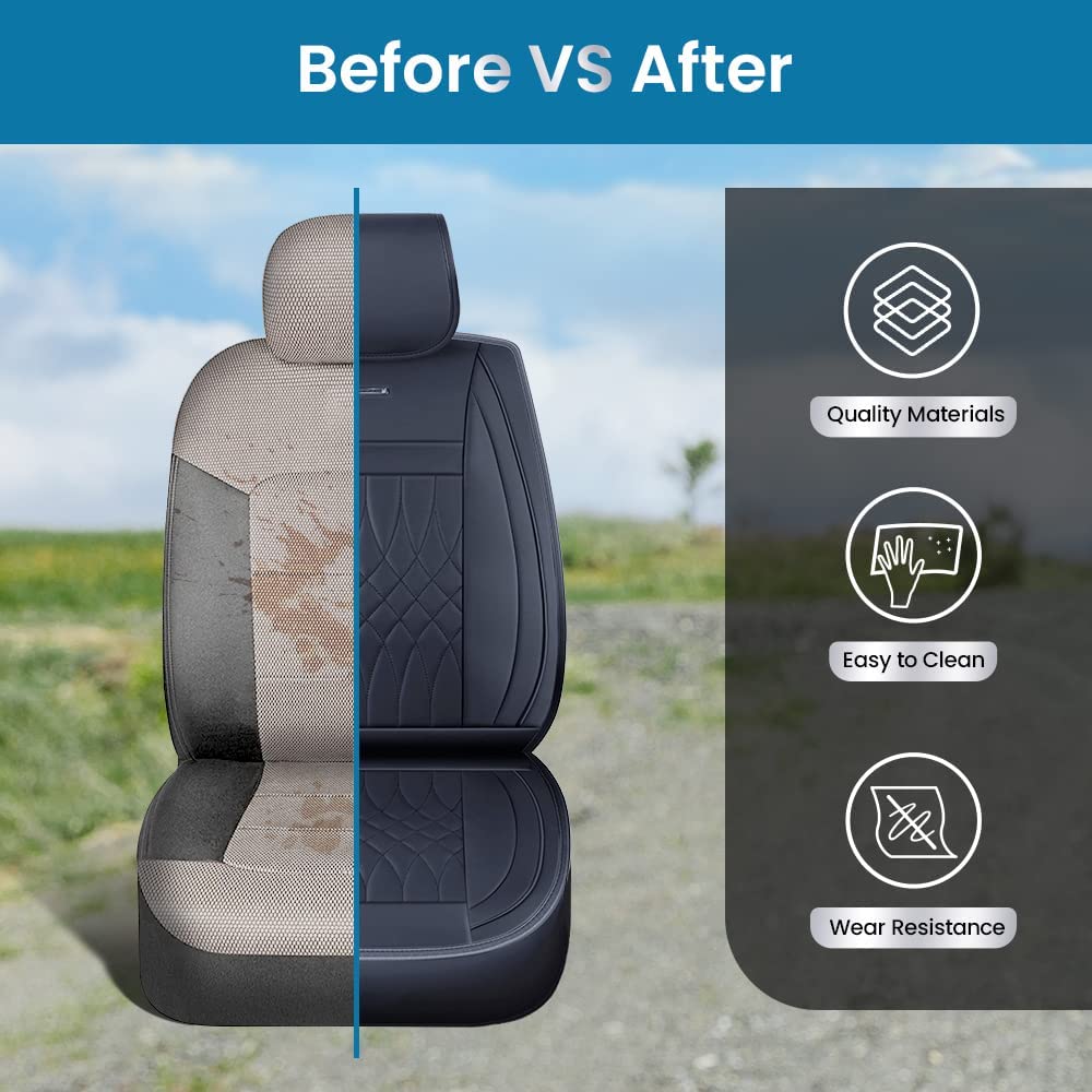 5 Car Seat Covers Full Set with Waterproof Leather Universal Fit for Elantra Sonata Sportage RAV4 CRV Altima Accord Chevy Equinox (Black Full Set)