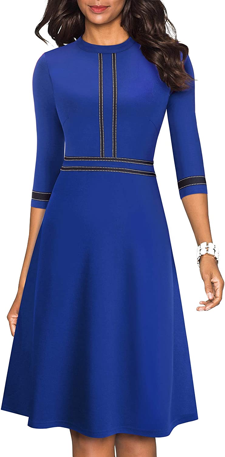 Women's Chic Crew Neck 3/4 Sleeve Party Homecoming Aline Dress A135