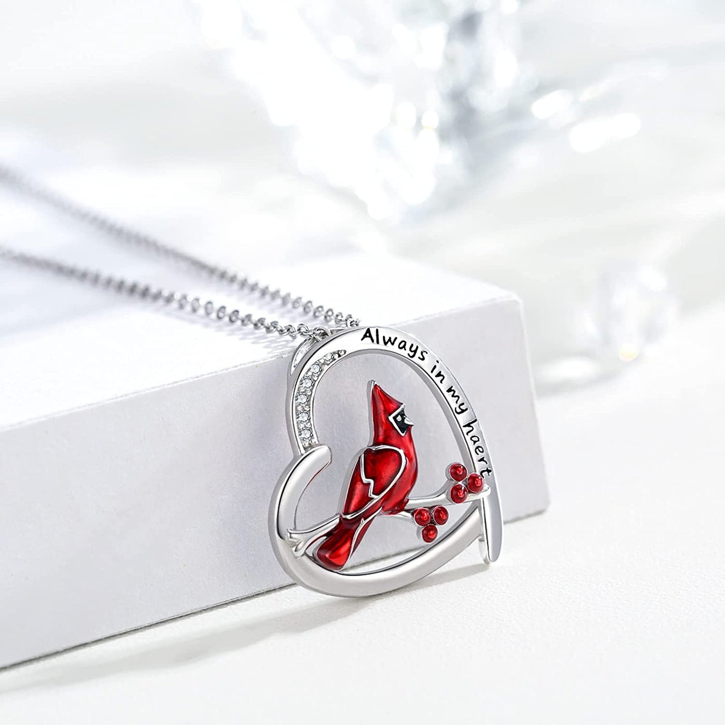 Cardinal Gifts 925 Sterling Silver Heart Cardinal Red Bird Necklace Memorial Gift Cardinal Jewelry for Women Girl