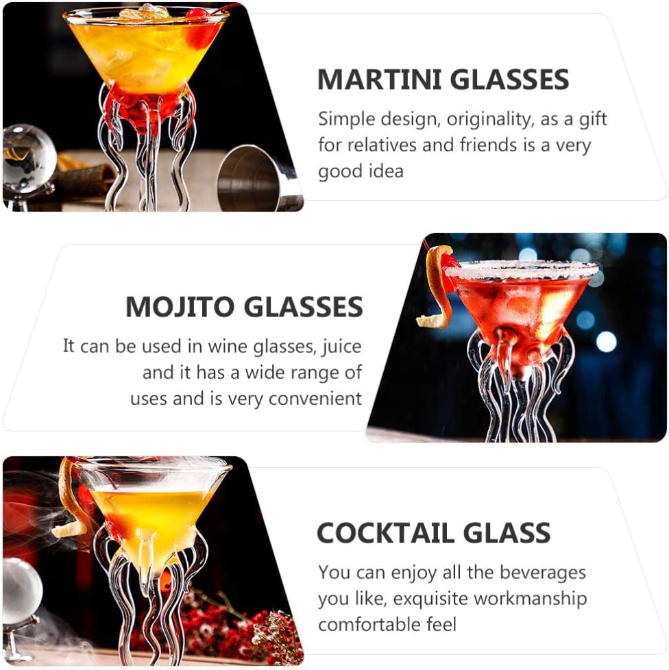 2pcs Octopus Cocktail Glass Martini Jellyfish Glass Wine Glasses Drinkware Bar Goblet Tools Tumbler Gift for Whiskey Home Party Banquet Wedding Transparent