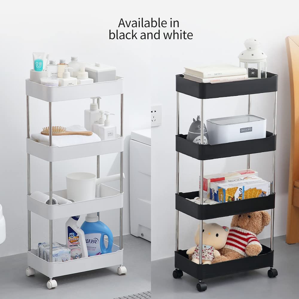 Q.Y.HOME Assemble Cart Mobile Shelving Unit Organizer, Gap Storage Slim Slide Out Pantry Storage Rack for Kitchen Bathroom Laundry Narrow Places (4 Tier, Black)