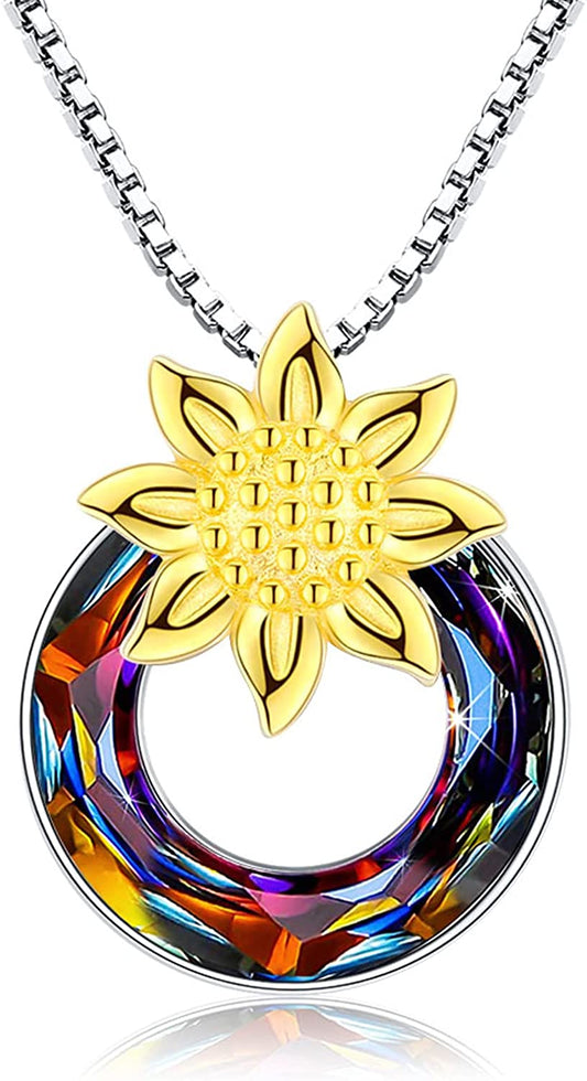 You Are My Sunshine Sunflower Necklace S925 Sterling Silver Sunflower Jewelry for Women Teens