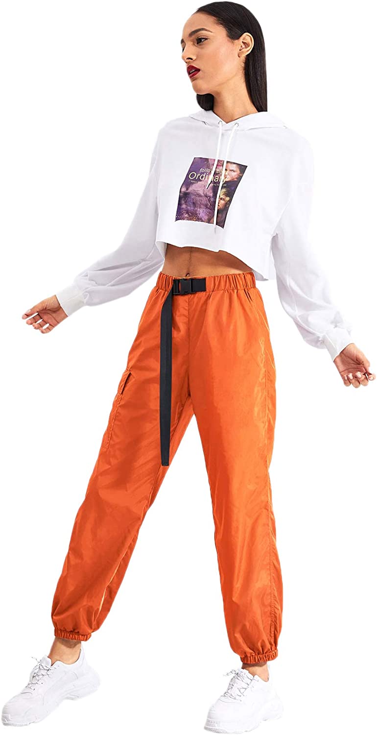 Women's Drawstring Pockets Casual Neon Joggers Baggy Cargo Pants