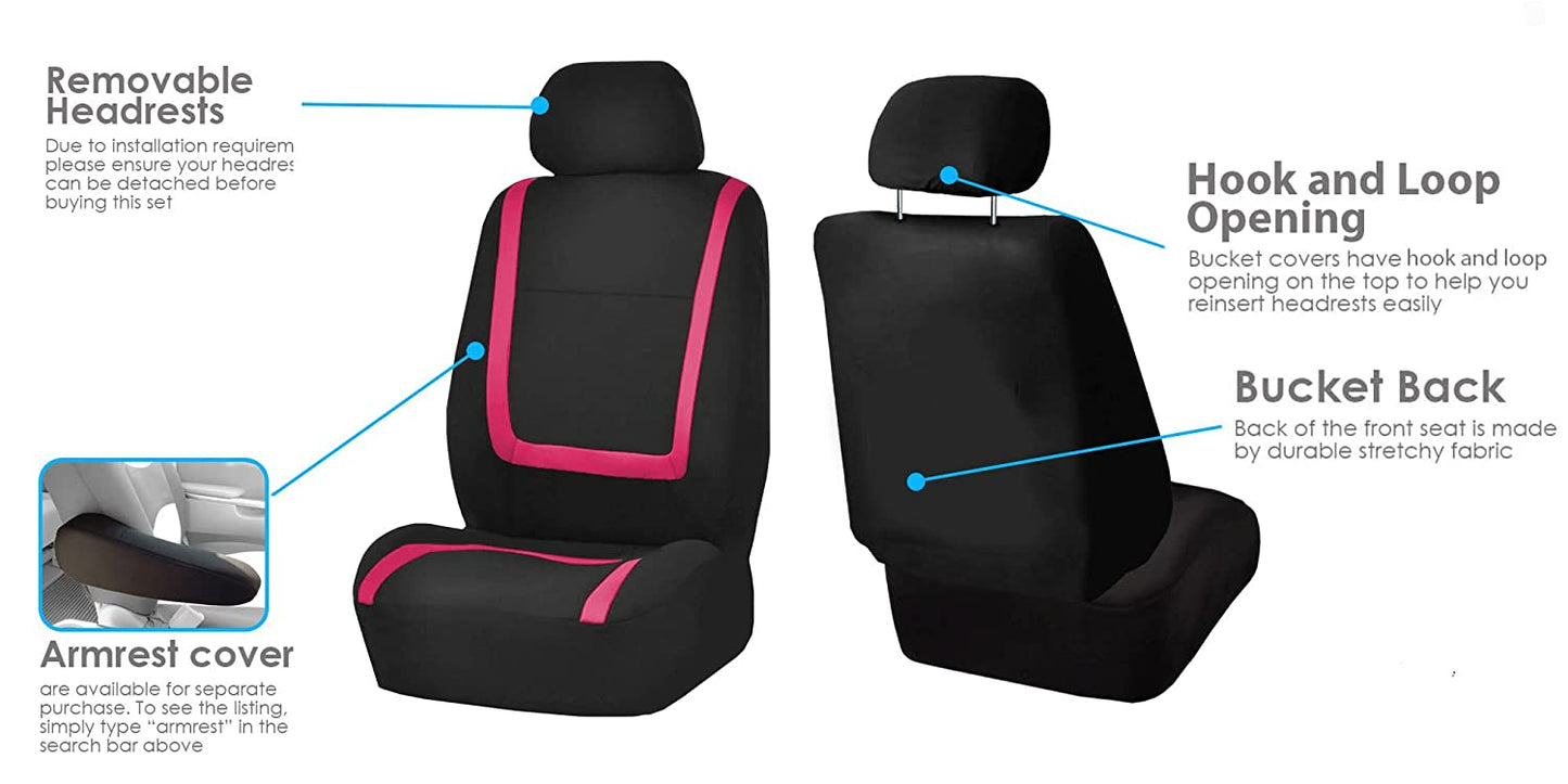 Automotive Seat Covers Pink Universal Fit Unique Flat Cloth fits most Cars, SUVs, and Trucks (with 4 Detachable Headrests and Solid Bench) FH Group FB032PINK114