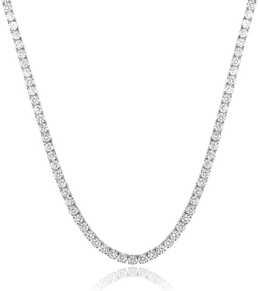 18K White Gold Plated 4.0mm Round Cubic Zirconia Classic Tennis Necklace 16/18/20/22/24 Inch