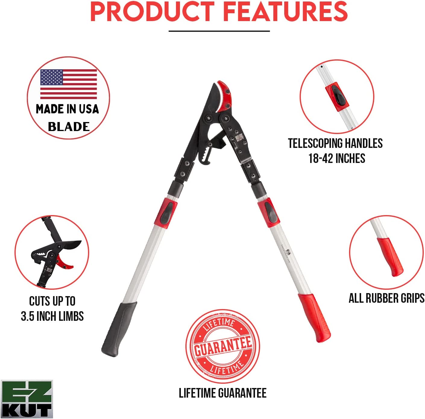 Kut G2 Loppers and Pruners Heavy Duty Branch Cutter. Ratcheting Lopper Branch Tree Limb Cutter. 42 inch Extendable Anvil Hand Loppers Ratchet Function. Tree Pruner Lopper Heavy Duty Tree Trimmer