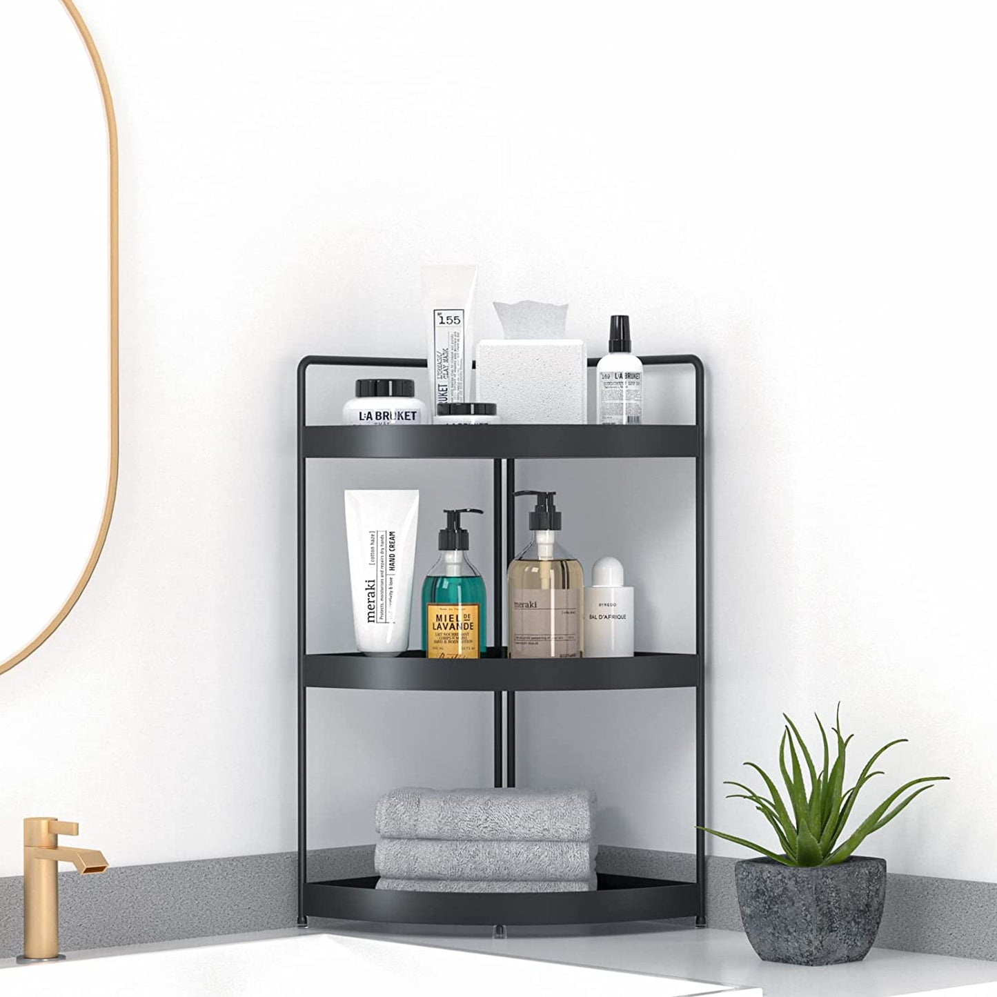 Bathroom Countertop Organizer, Vanity Tray Corner Shelf Storage Organizer for Makeup Cosmetic Perfume, Kitchen Spice Rack Metal Standing Shelf (3-Tire)