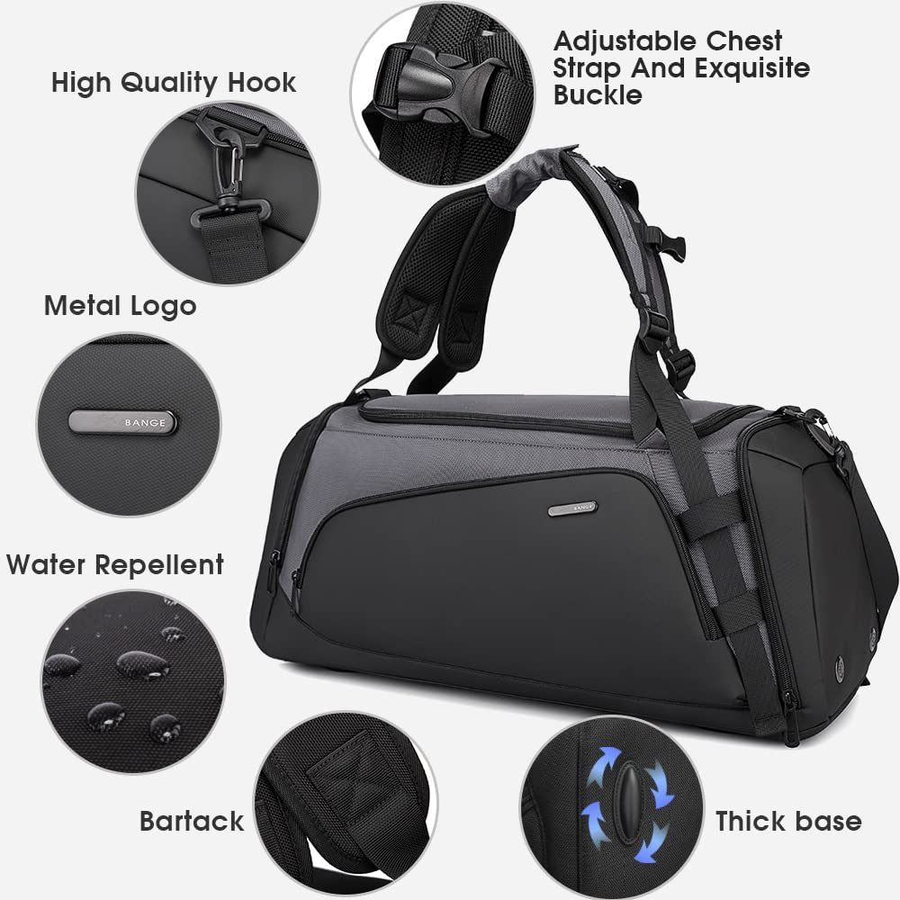 BANGE Gym Bag For Men,Dry And Wet Depart Pocket Sports Duffel Backpack With Shoes Compartment,Short-Distance Trip Duffel Gym Bag for Men Women