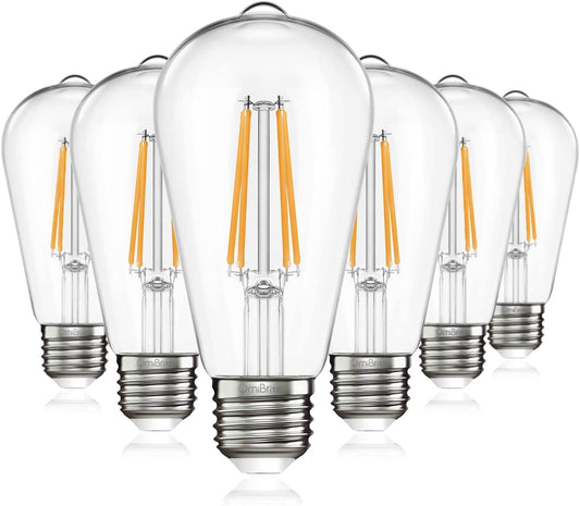OLed Light Bulbs, Vintage Bright Light Bulbs 60 Watt Equivalent, Non-dimmable Incandescent Daylight Bulbs, Warm White 2700K, CRI 90 Eye Protection, E26/E27 Base, ST64 (6 Pack)