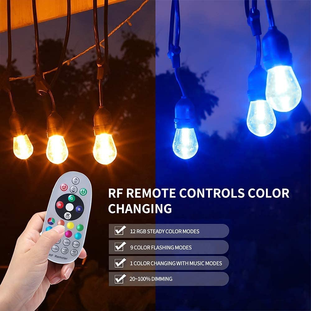 Outdoor String Lights, MFOX 24FT Color Changing Music Sync String Lights, Patio Lights|Outdoor Waterproof|Porch Light with Remote, for Patio Decor, Balcony, Bistro