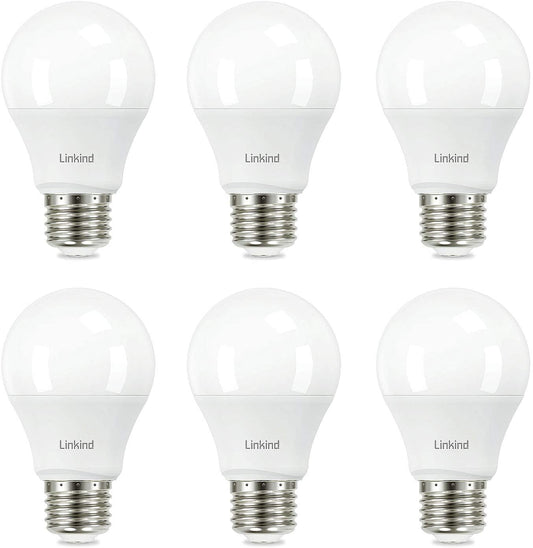 60W Equivalent, Linkind A19 LED Light Bulb, 9W 2700K Soft White, 800 Lumens, E26 Base Non-Dimmable LED Light Bulb, Standard Replacement, UL Listed, 6-Pack