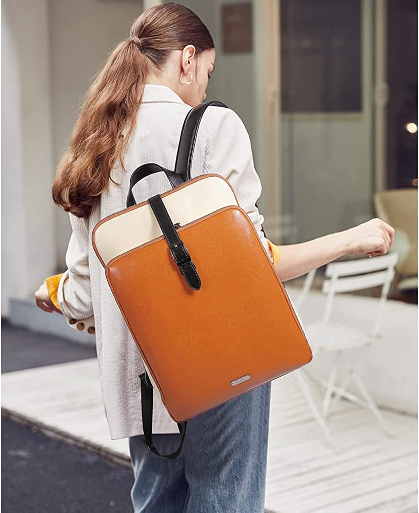 Womens Backpack Purse Leather 15.6 Inch Laptop Travel Business Vintage Large Shoulder Bags