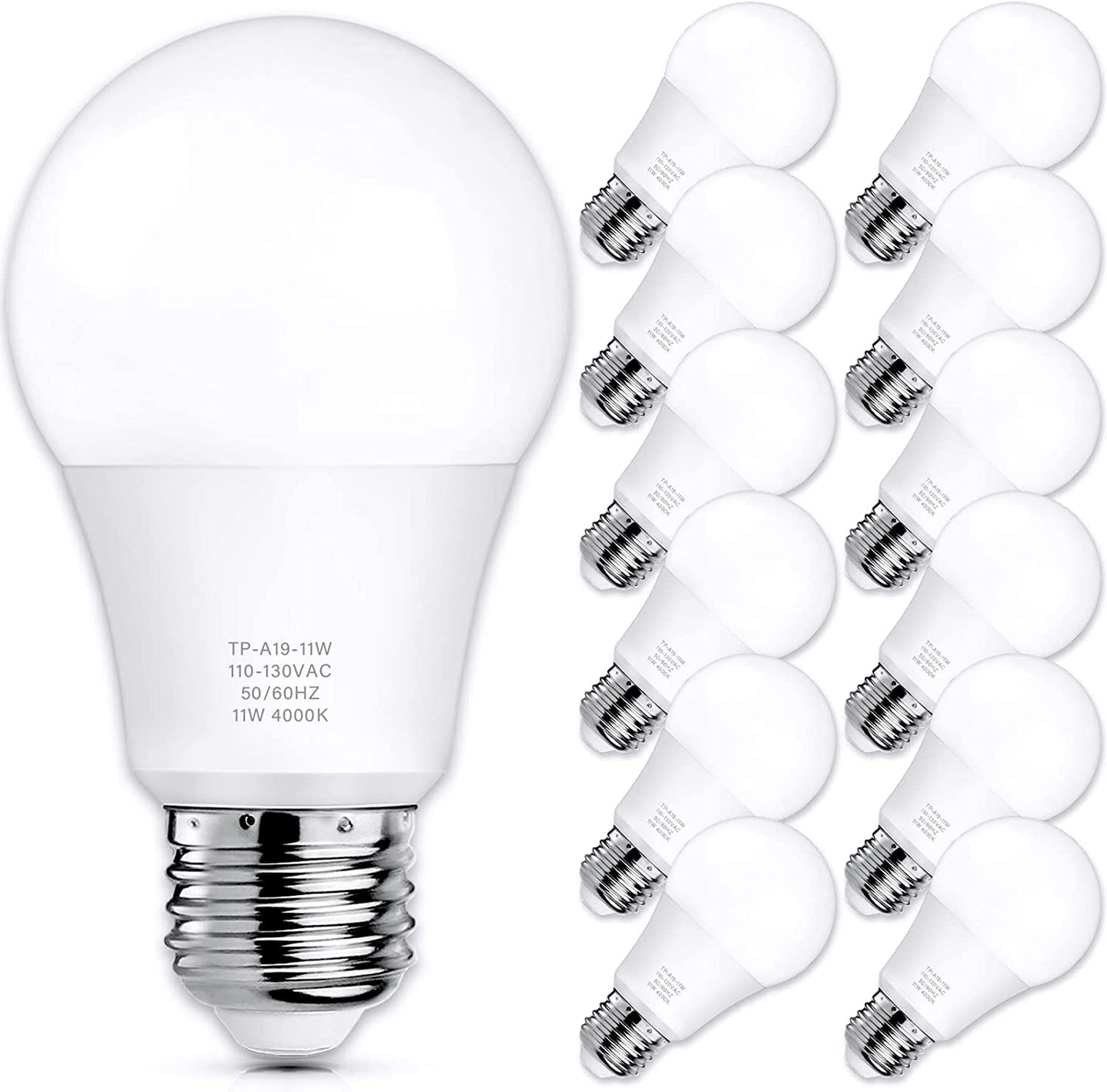 A19 LED Light Bulbs, 100 Watt Equivalent LED Bulbs, 5000K Daylight White, 1100 Lumens, Standard E26 Medium Screw Base, CRI 85+, 25000+ Hours Lifespan, No Flicker, Non-Dimmable, Pack of 12