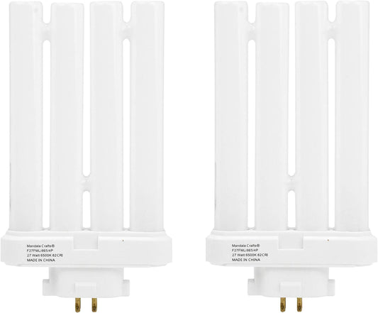 27-Watt 6500 K Compact Fluorescent Light Bulb with Quad Tubes, 4-pin, GX10q-4 Base; 2 Pack; by Mandala Crafts