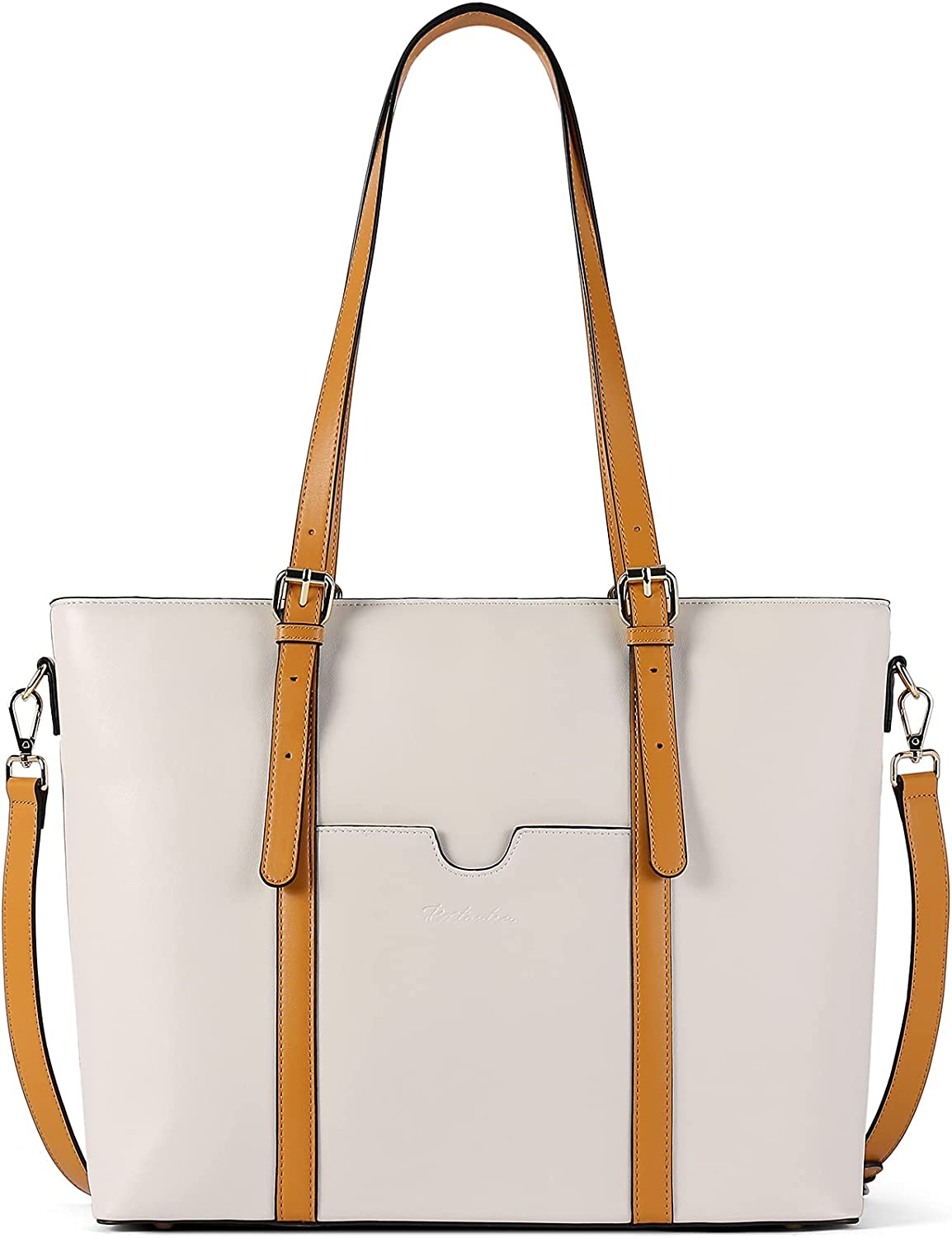 Women Leather Laptop Tote Office Shoulder Handbag Vintage Briefcase 15.6 inch Computer Work Purse