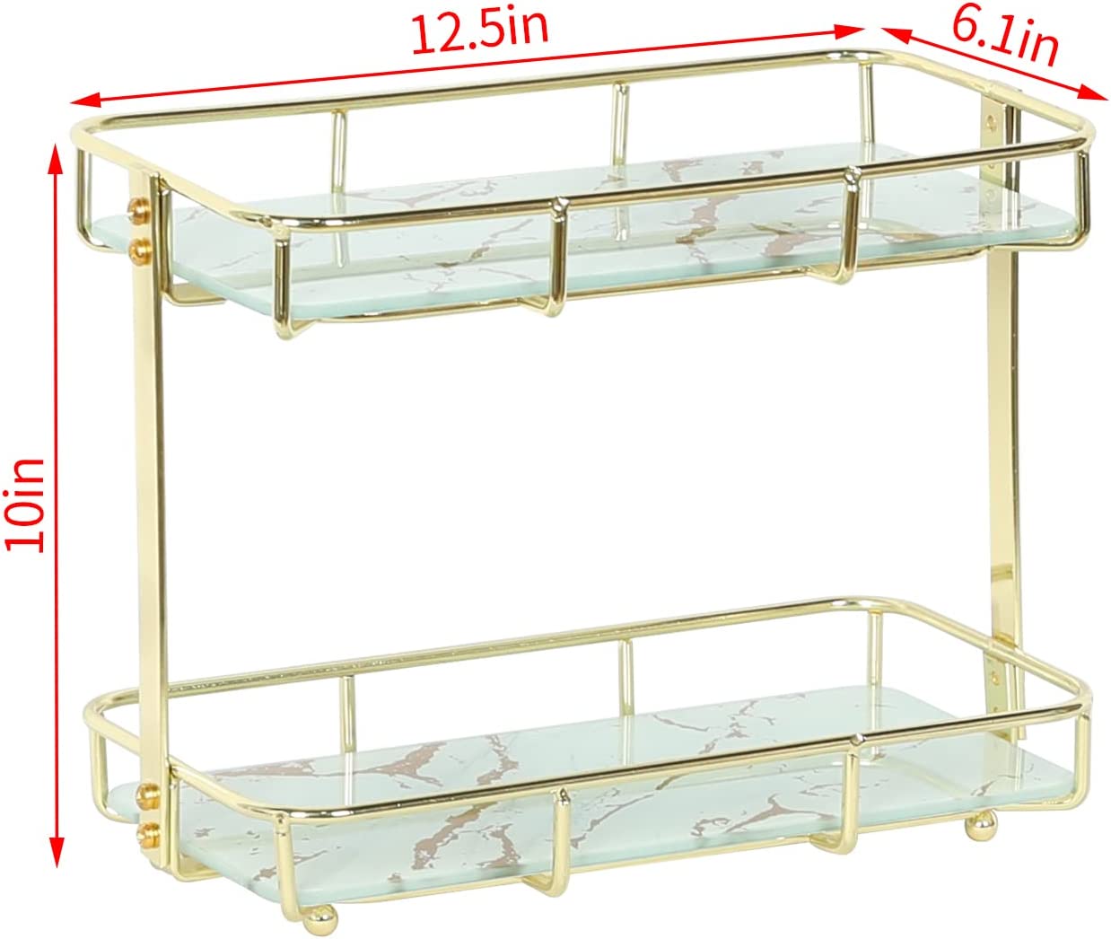 2-Tier Bathroom Organizer Countertop, Bathroom Countertop Storage Shelf with Removable Marble Glass Tray , Vanity Tray Cosmetic Organizer Holder Gold