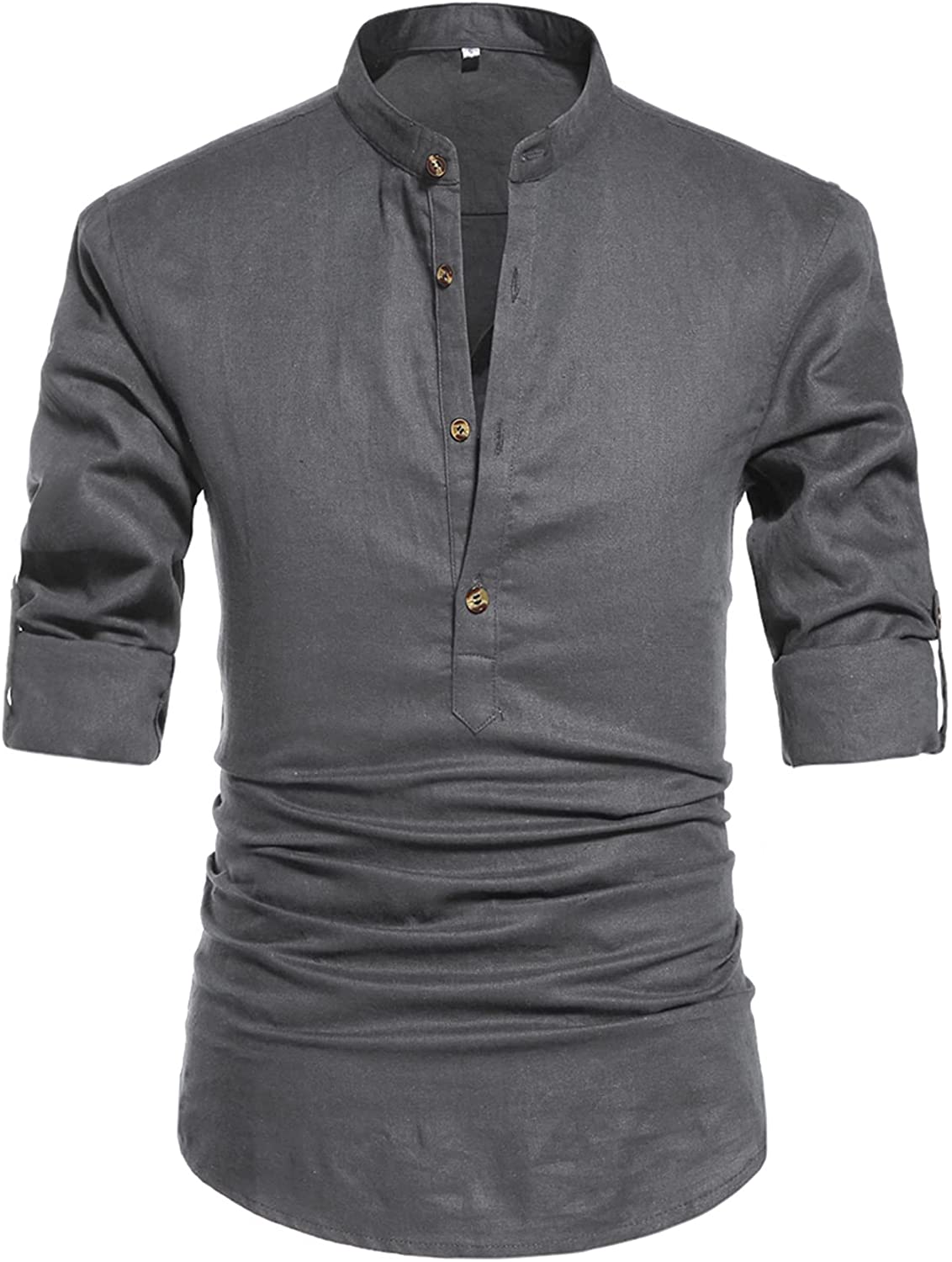 Men Henley Neck Long Sleeve Daily Look Linen Shirts