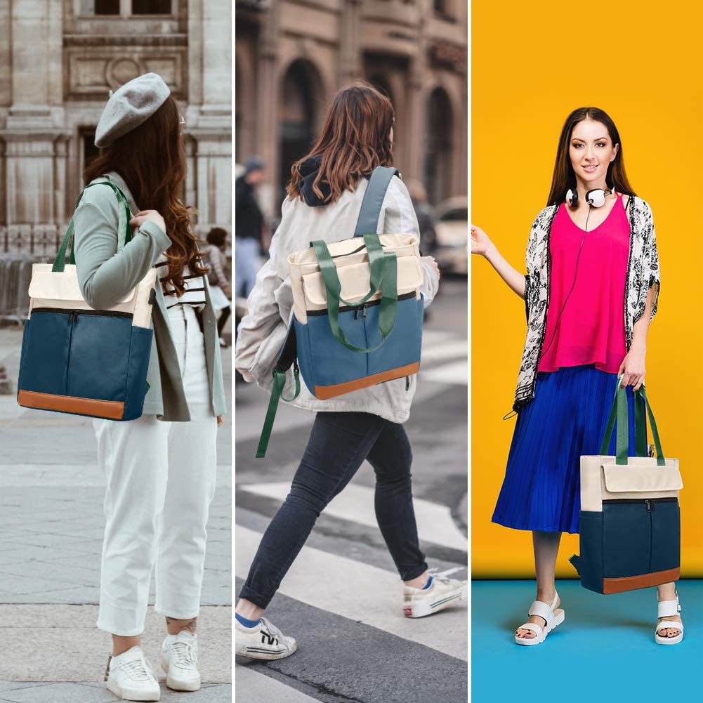 Women Convertible Tote Daypack Laptop Backpack Wide Top Open College School Travel Casual Bag