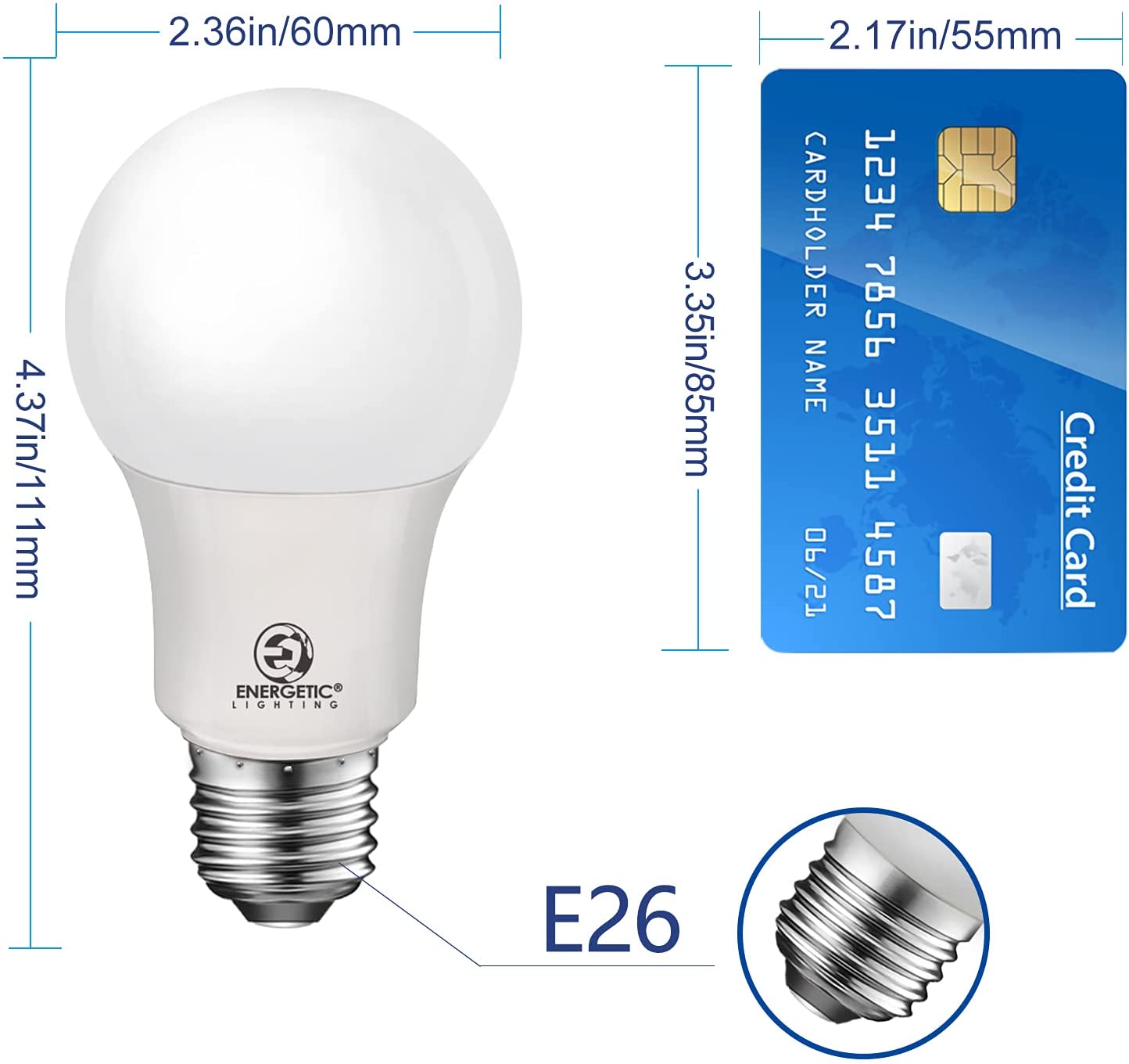 40W Equivalent A19 LED Light Bulb, Soft White 2700K, UL Listed, E26 Standard Base, Non-Dimmable LED Light Bulb, 4 Pack, Energetic