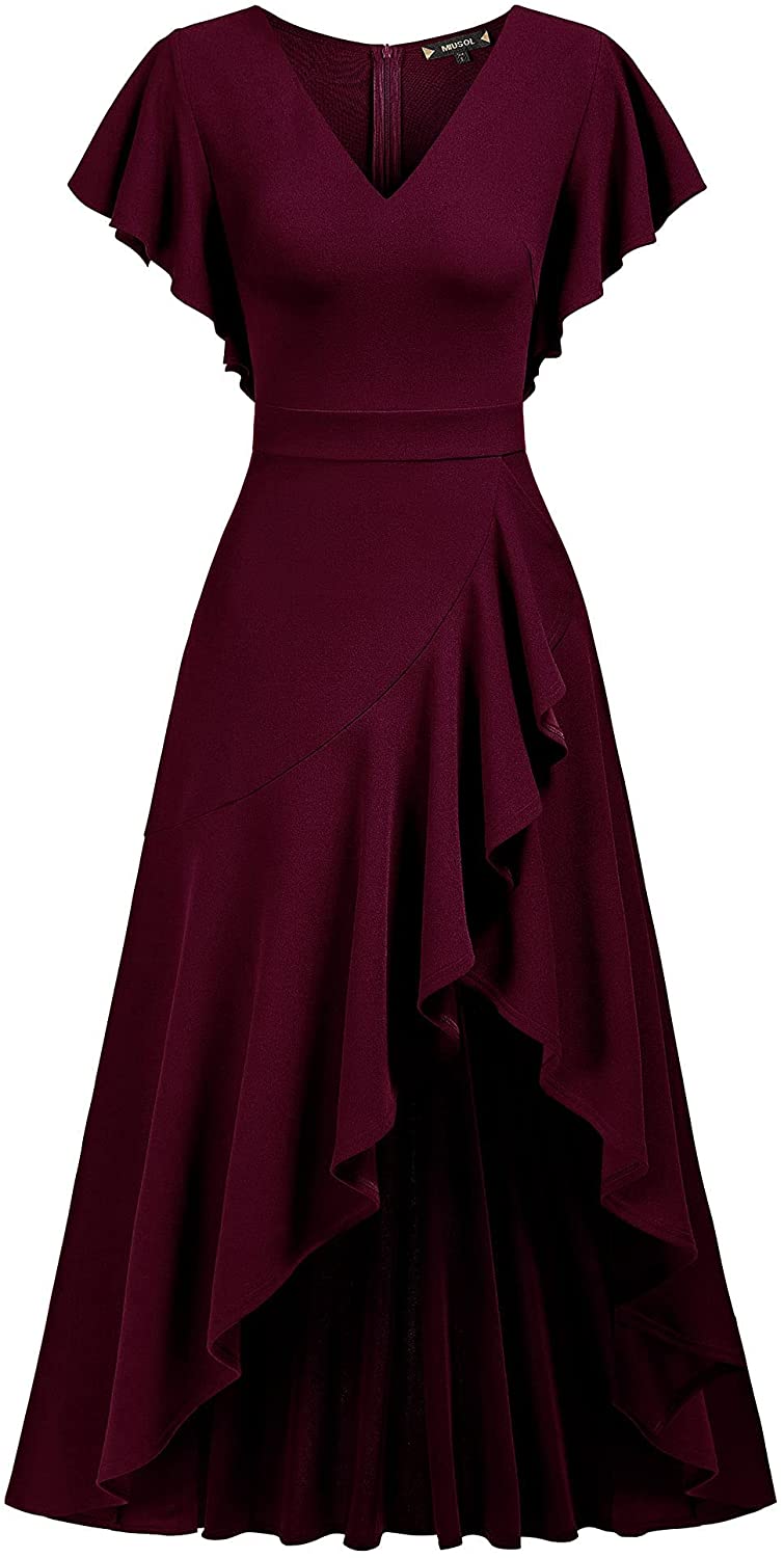 Women's Formal V Neck Ruffle Split Evening Party Long Dress